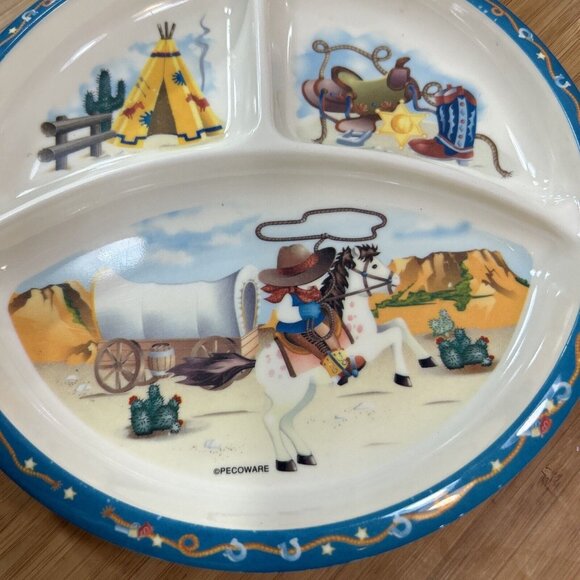 Peco Pecoware Melamine Western Themed Child's Divided Plate 8" diameter - Picture 8 of 8